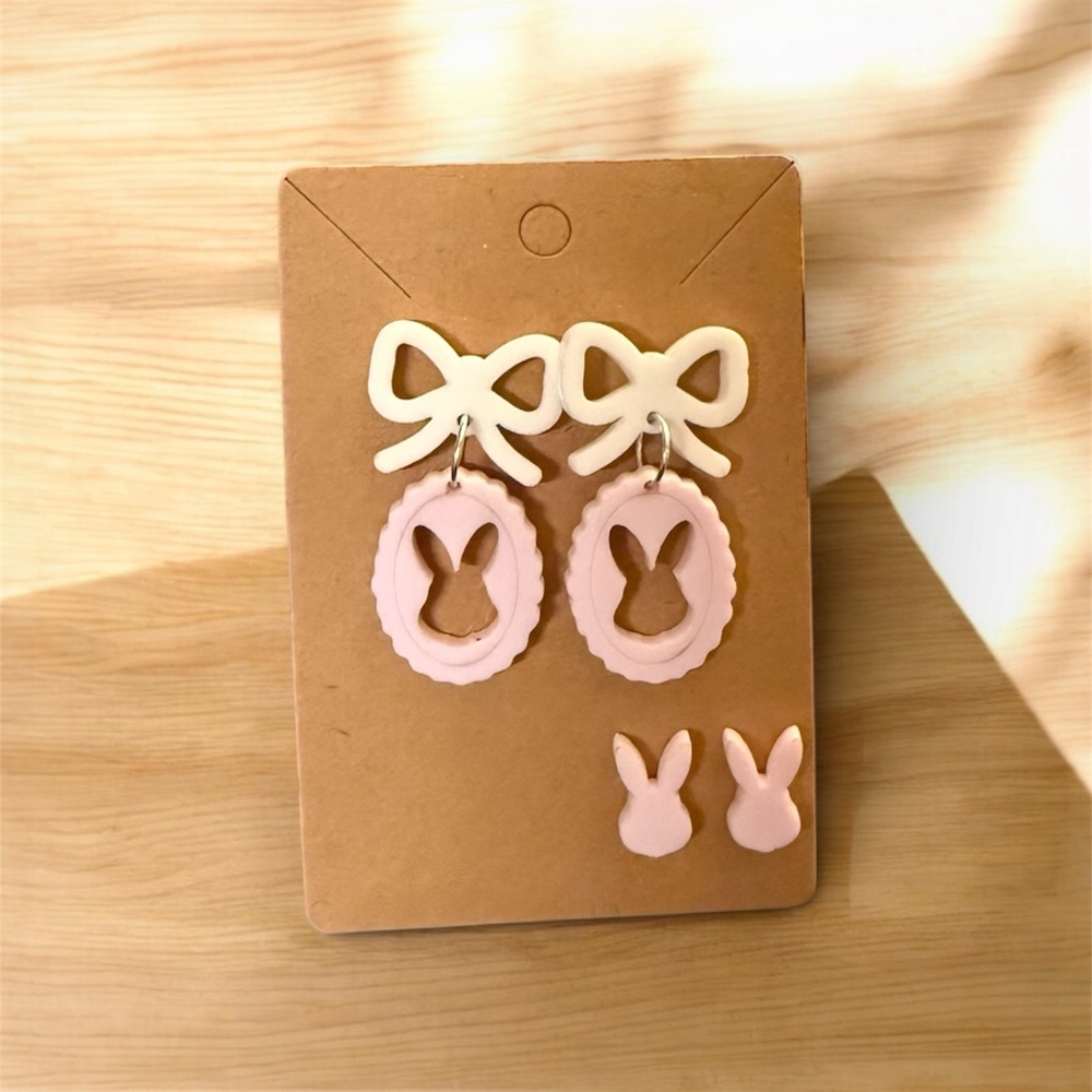 Charming Pink and Cream Bunny Earrings